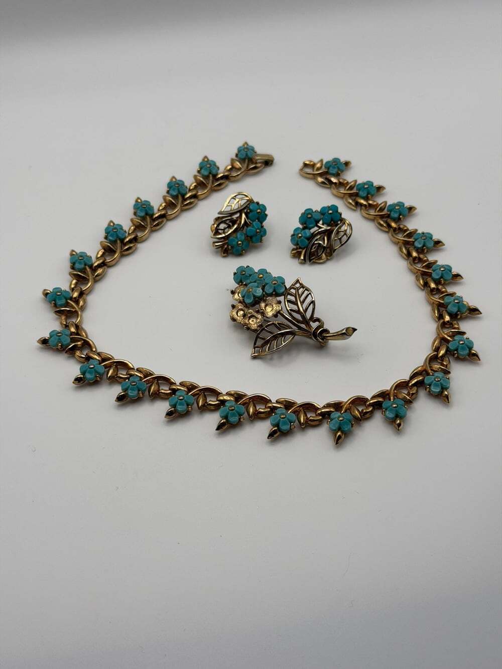 Signed Trifari Forget-Me-Not Demi Parure Alfred Philippe Era Vintage Necklace